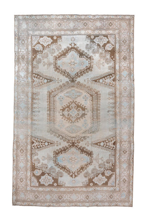 Antique Turkish Veece Rug with Soft Geometric Medallion in Brown and Sky Blue
