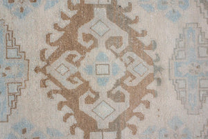Antique Turkish Veece Rug with Soft Geometric Medallion in Brown and Sky Blue