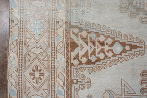 Antique Turkish Veece Rug with Soft Geometric Medallion in Brown and Sky Blue