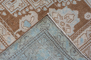 Antique Turkish Veece Rug with Soft Geometric Medallion in Brown and Sky Blue