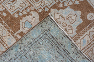 Antique Turkish Veece Rug with Soft Geometric Medallion in Brown and Sky Blue