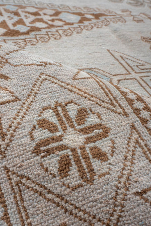 Antique Turkish Veece Rug with Soft Geometric Medallion in Brown and Sky Blue