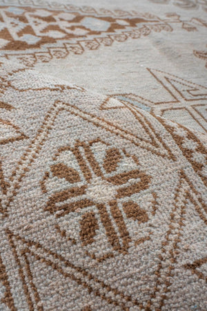 Antique Turkish Veece Rug with Soft Geometric Medallion in Brown and Sky Blue