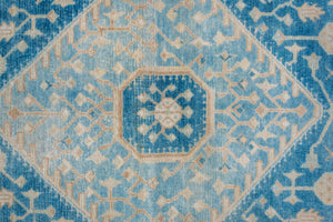 Antique Persian Malayer with Large Sky Blue Medallion and Camel-Tone Corners