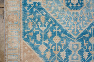Antique Persian Malayer with Large Sky Blue Medallion and Camel-Tone Corners