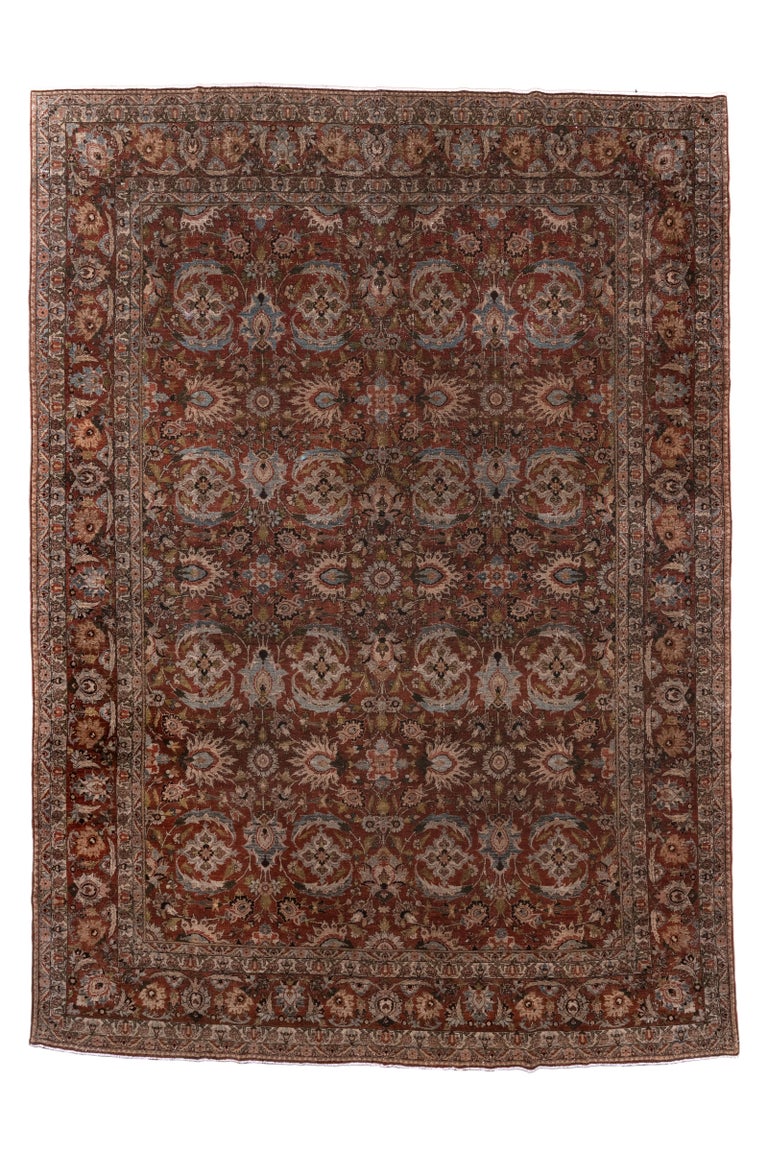 Antique Persian Tabriz with Floral Medallion Design in Rich Earth Tones