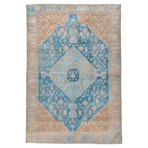 Antique Persian Malayer with Large Sky Blue Medallion and Camel-Tone Corners