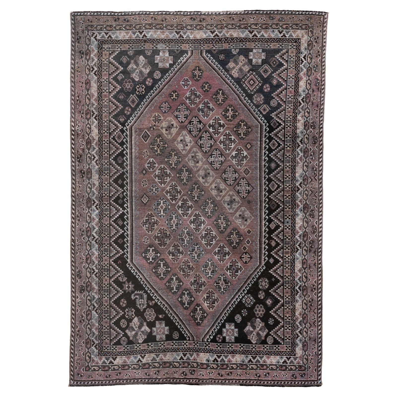 Antique Persian Shiraz with Diamond Medallion and Tribal Motifs