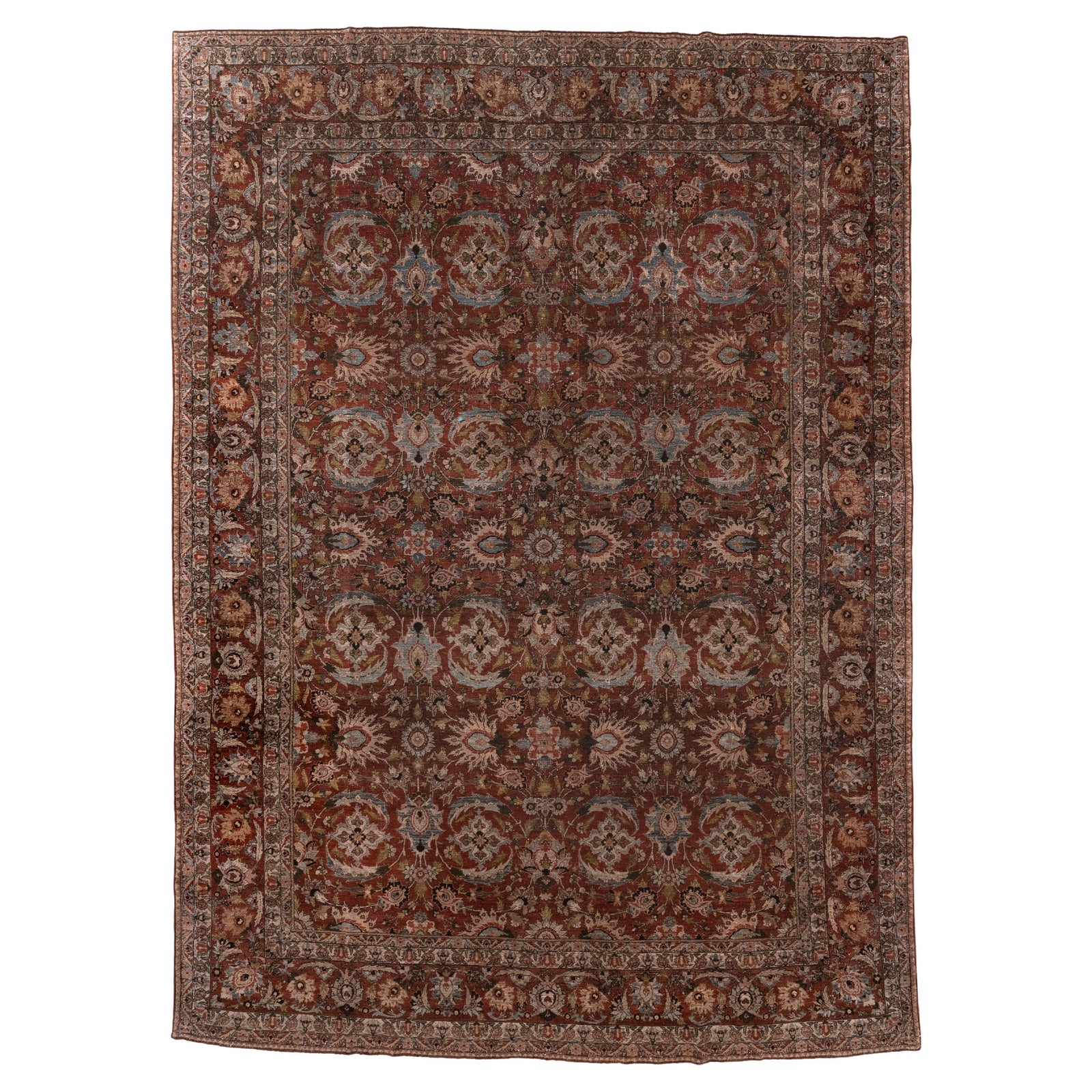 Antique Persian Tabriz with Floral Medallion Design in Rich Earth Tones