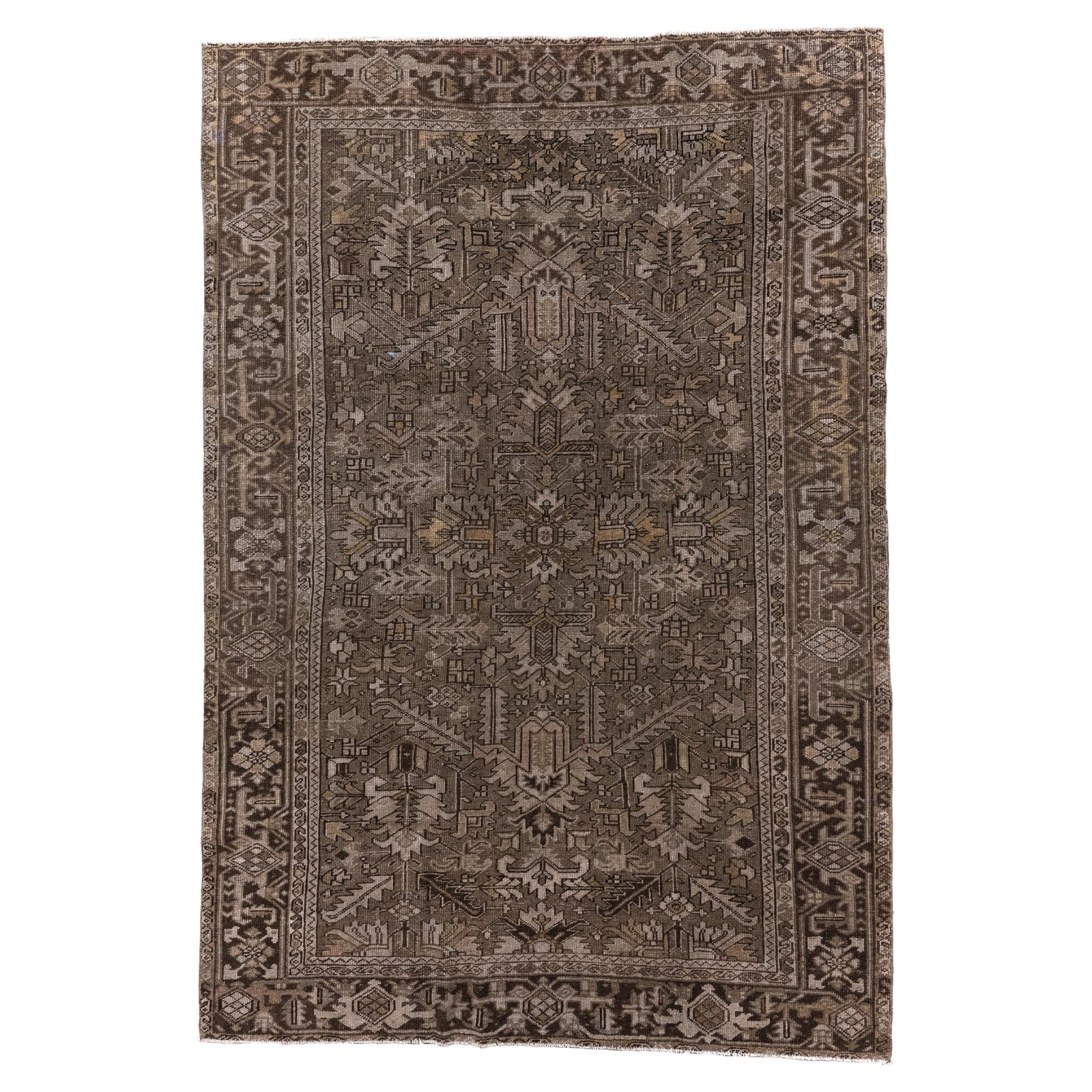 Antique Heriz in Neutral Tones with Geometric Medallion